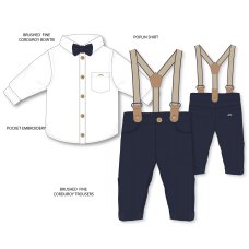 G11530TOD: Boys Shirt With Corduroy Bow Tie & Pant With Braces Outfit (2-4 Years)